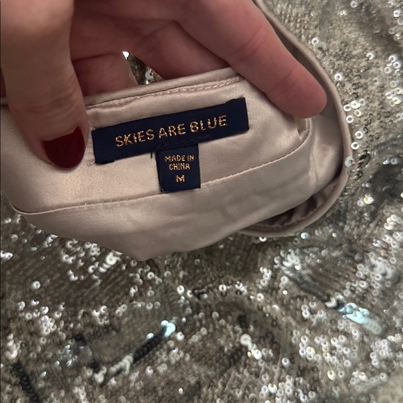 Skies are Blue champagne midi side zip skirt sequin medium m - Picture 6 of 7